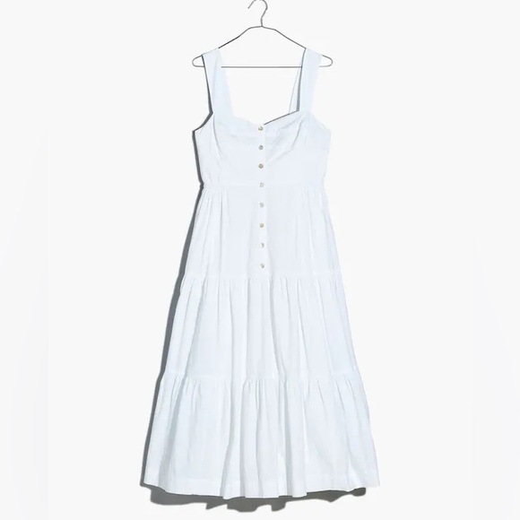 Madewell Button-Front Tiered Midi Dress Size Medium White Sleeveless - Picture 8 of 16